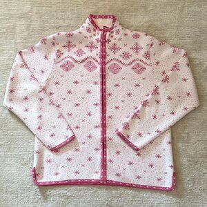 Vintage LLBean Womens Size Large Full Zip Cardigan Cotton Sweater Jacket Pink